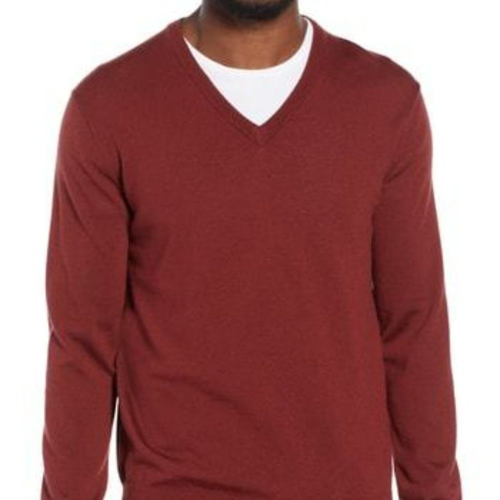 J. Crew Merino wool long sleeve V neck pullover burnt orange men sweater Size XL